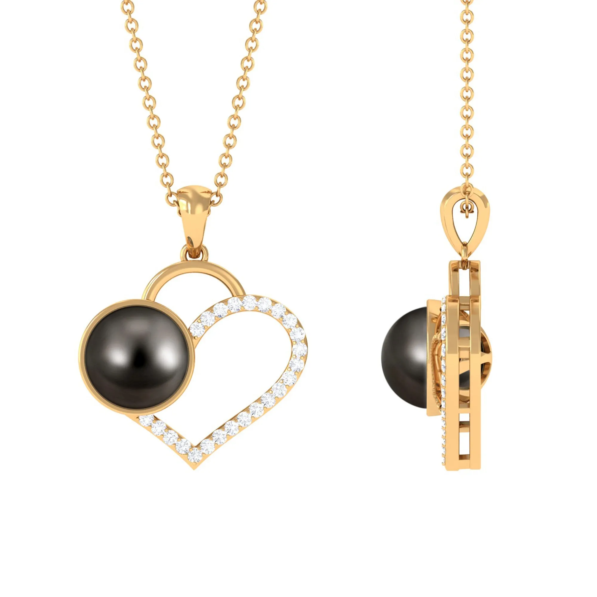 Tahitian Pearl and Diamond Open Heart Pendant Necklace