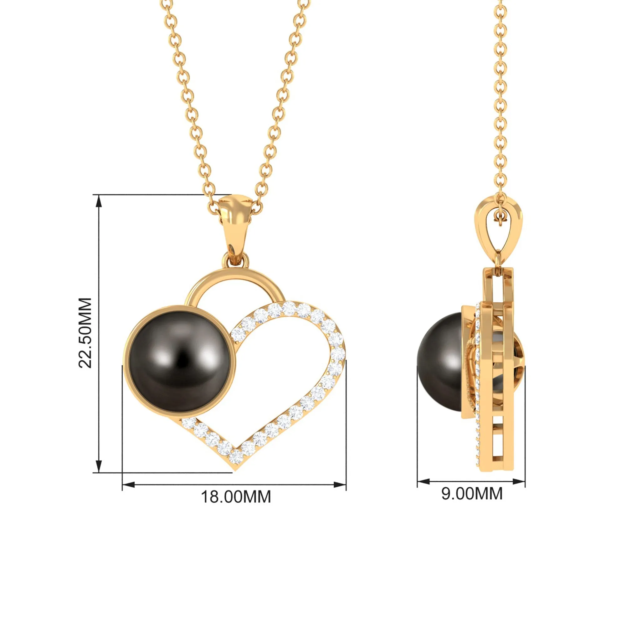 Tahitian Pearl and Diamond Open Heart Pendant Necklace