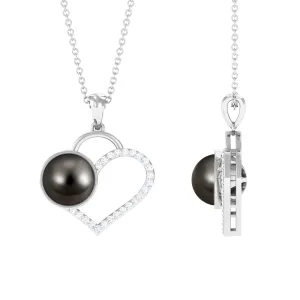 Tahitian Pearl and Diamond Open Heart Pendant Necklace