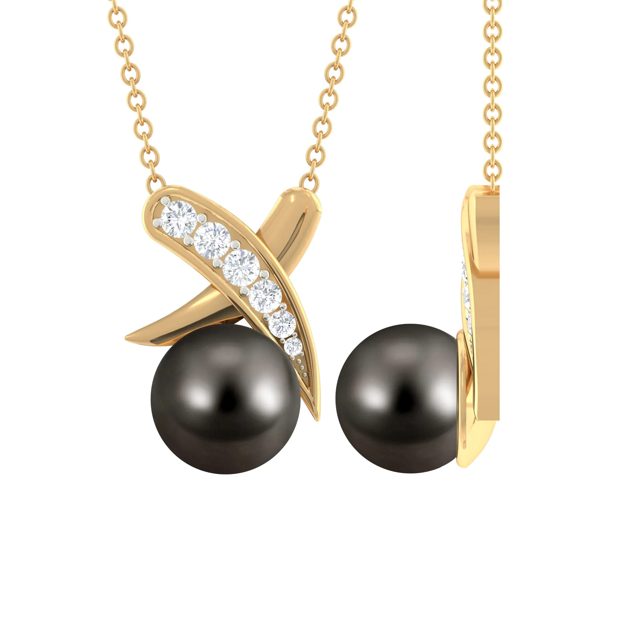 Tahitian Pearl and Diamond XO Necklace