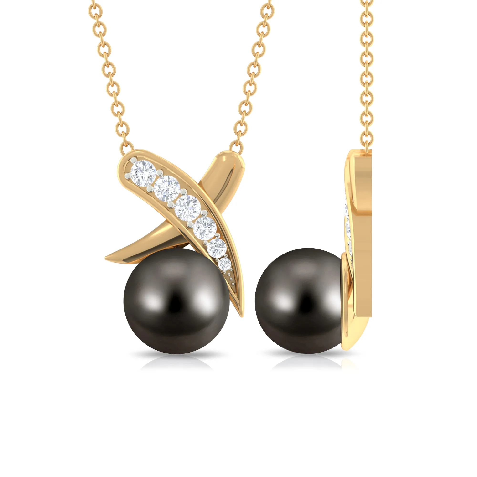 Tahitian Pearl and Diamond XO Necklace