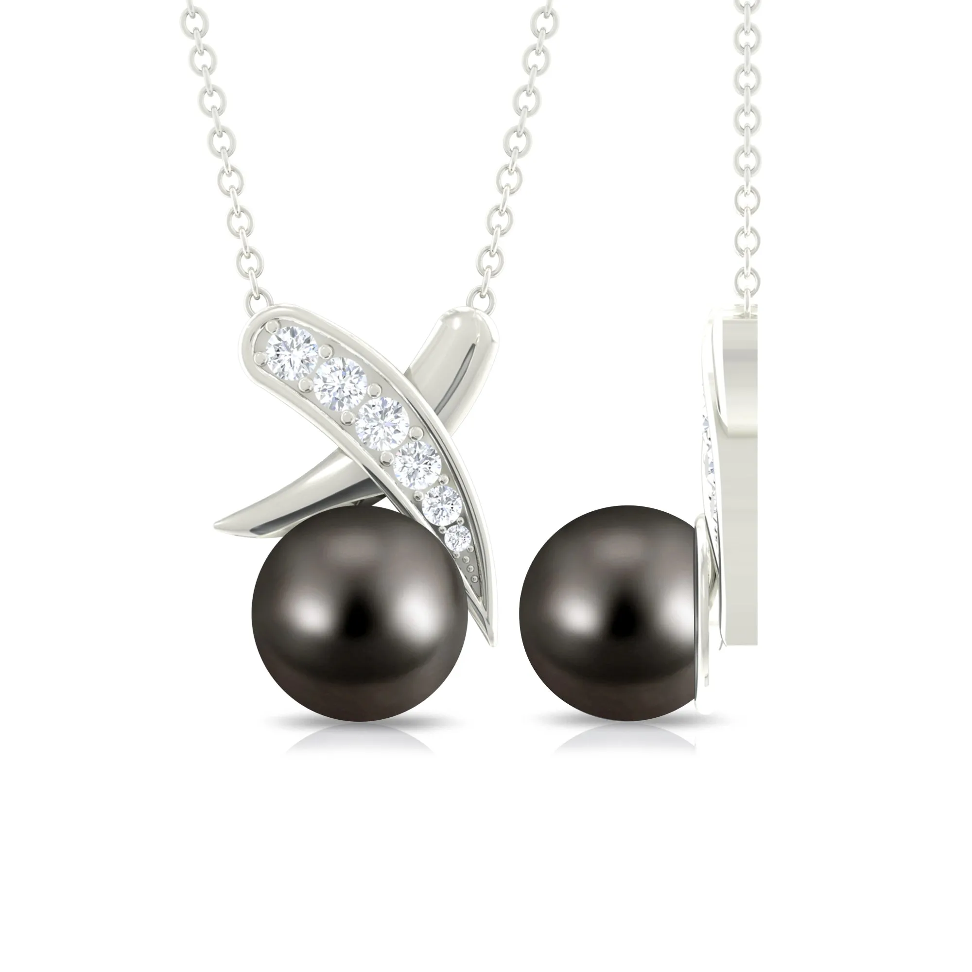 Tahitian Pearl and Diamond XO Necklace