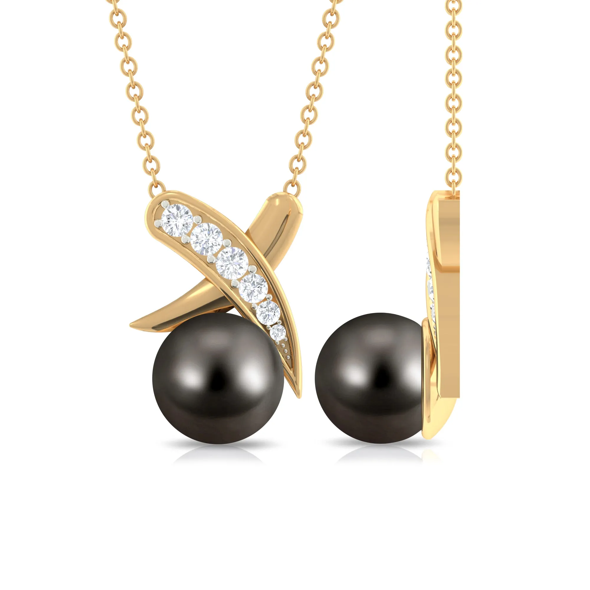 Tahitian Pearl and Diamond XO Necklace