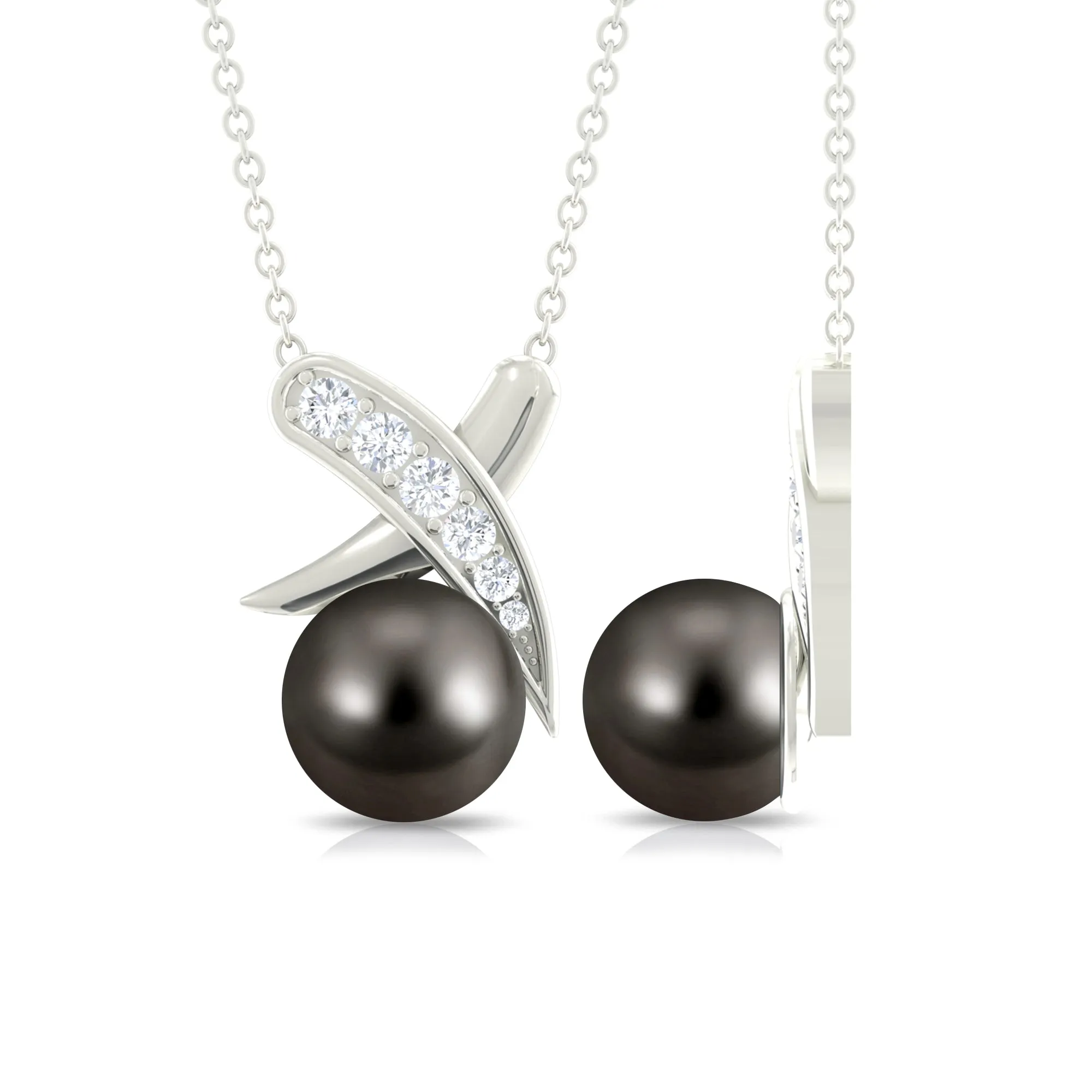 Tahitian Pearl and Diamond XO Necklace