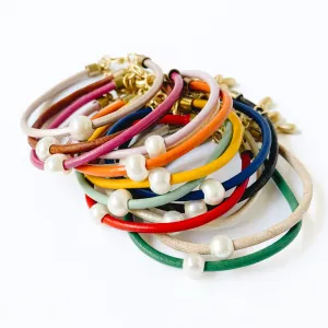 Thin Adjustable Leather and Pearl Bracelet