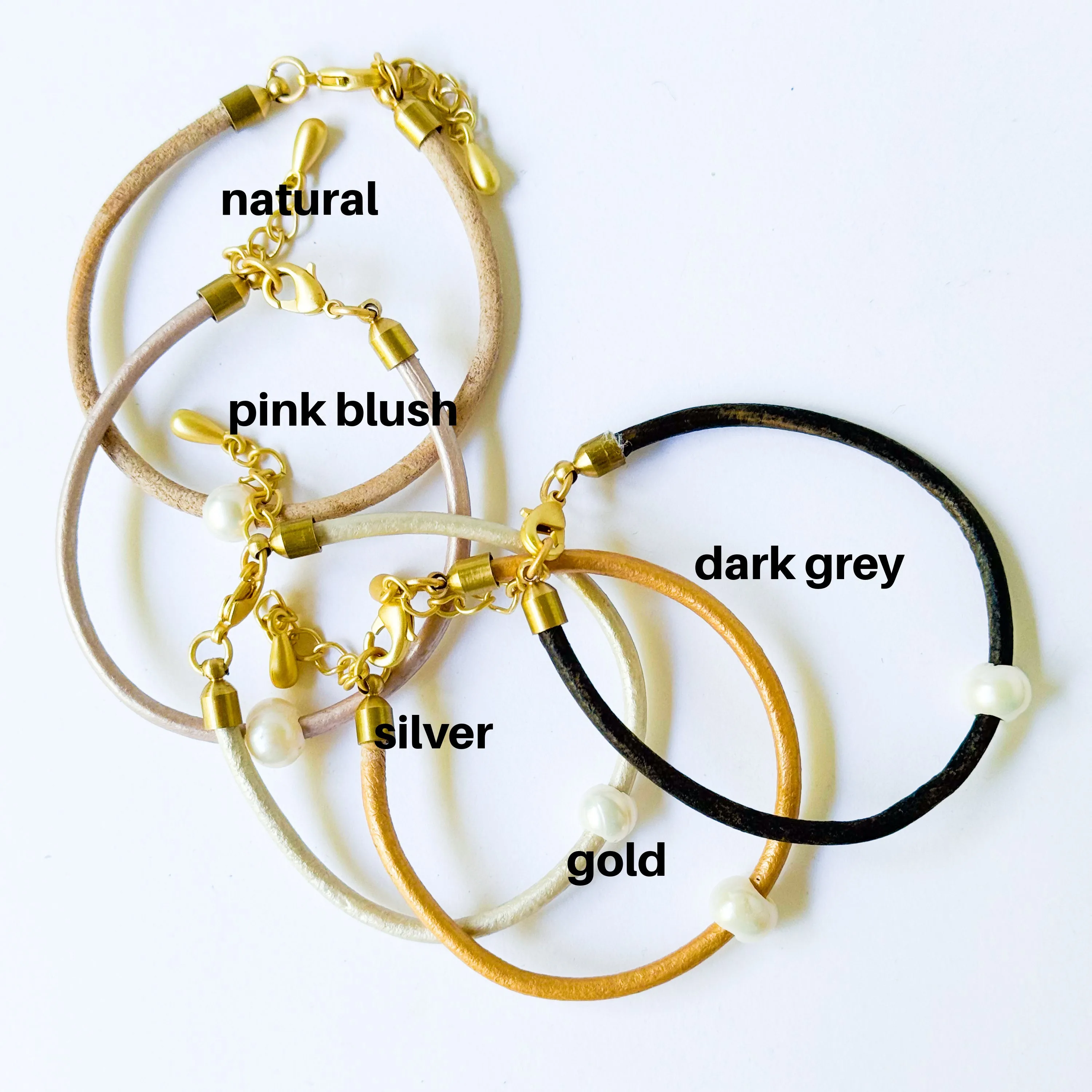 Thin Adjustable Leather and Pearl Bracelet