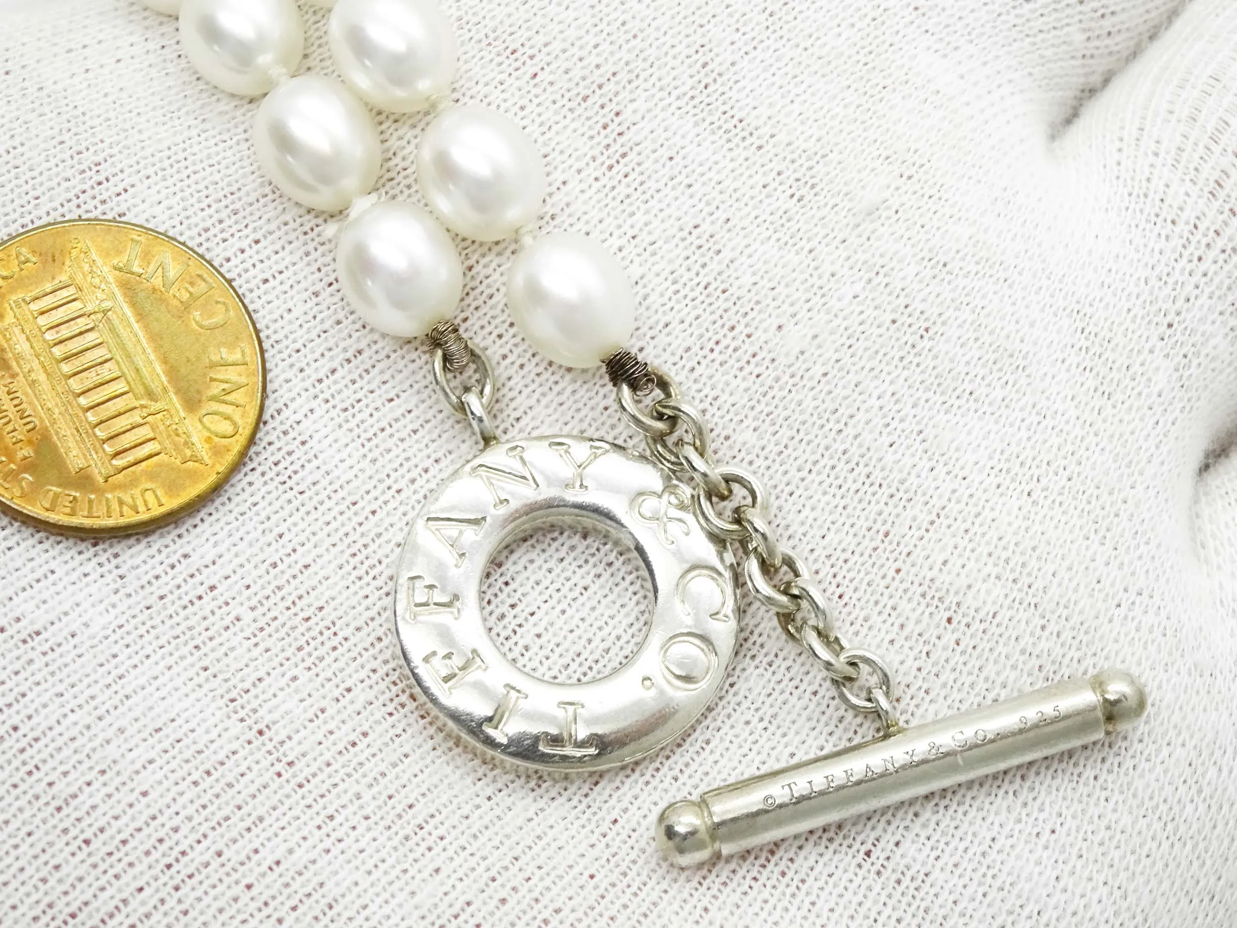 Tiffany & Co 7mm Freshwater Pearl Toggle Bracelet Sterling Silver