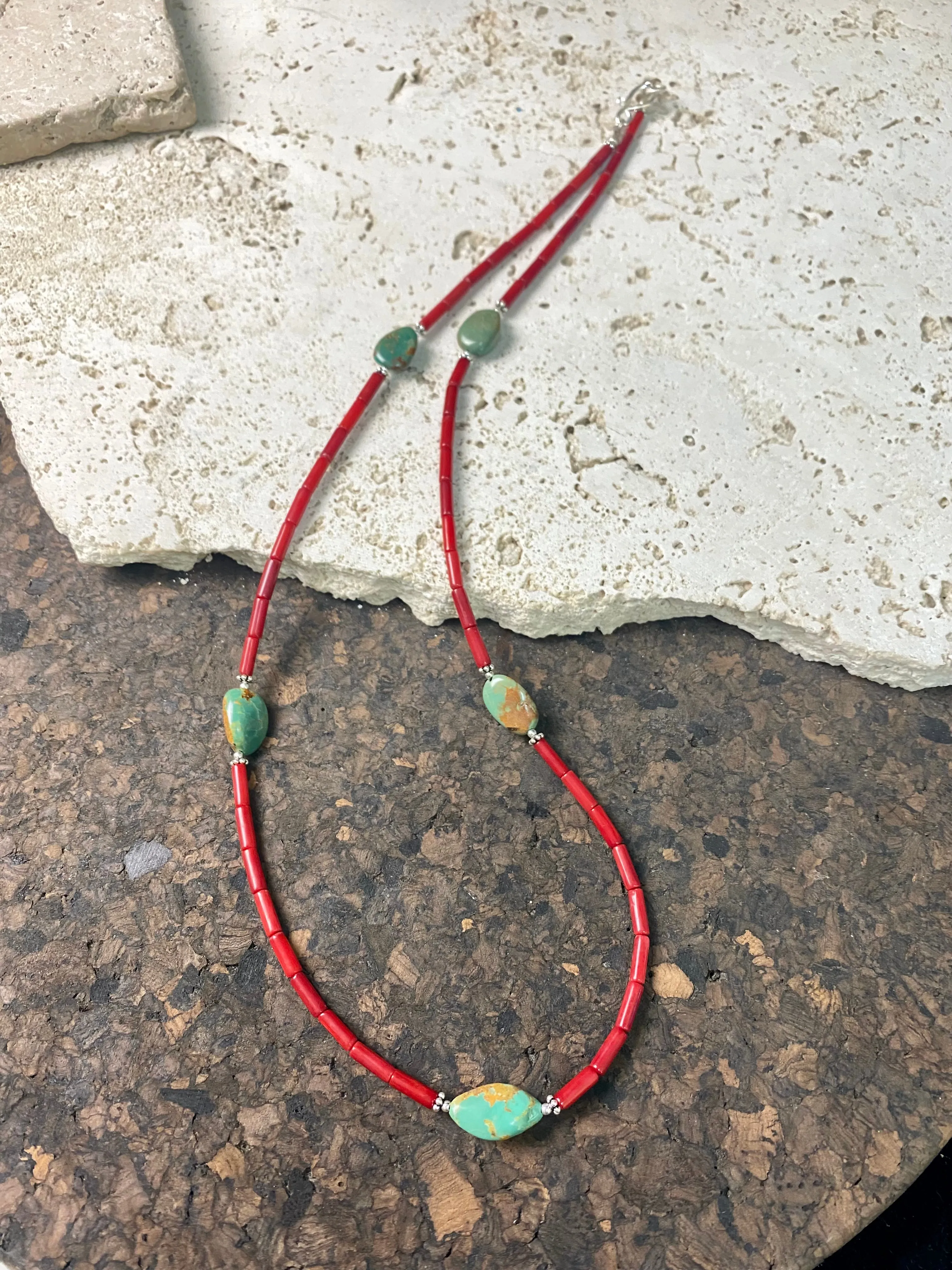 Turquoise And Coral Long Necklace