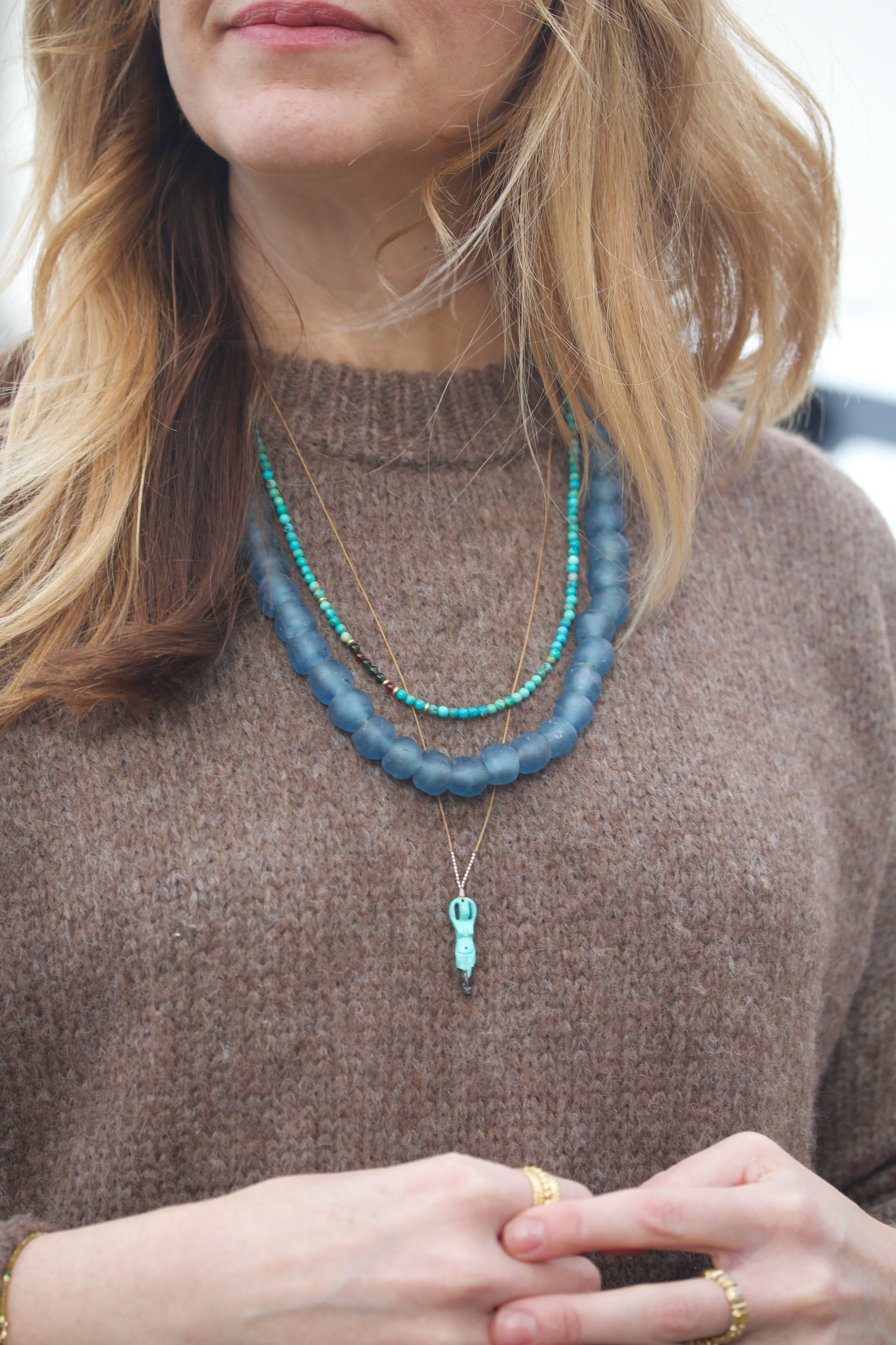 Turquoise, Tourmaline & High Karat Gold Necklace