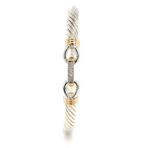 Twisted Cable 5mm Bangle Bracelet with Diamond Catch and 14K Yellow Gold Wraps in Sterling Silver