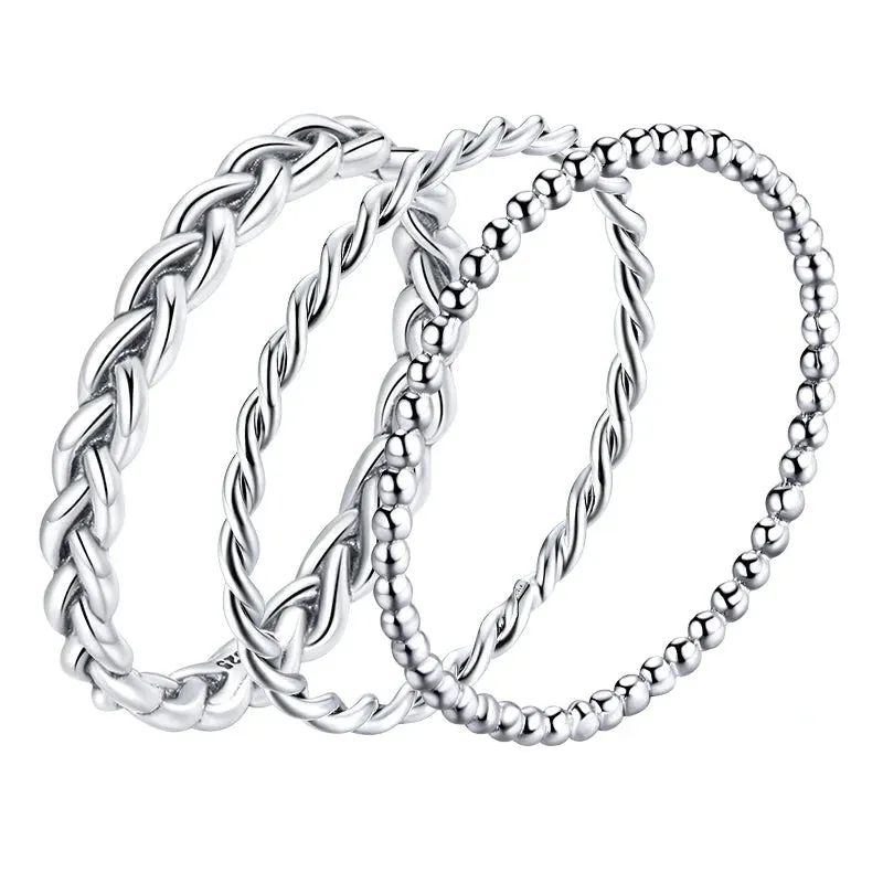 VAIGE 925 Sterling Silver Braided Texture Twisted Eternity Stackable Ring BSR161 - Fine Jewelry for Engagement and Anniversary