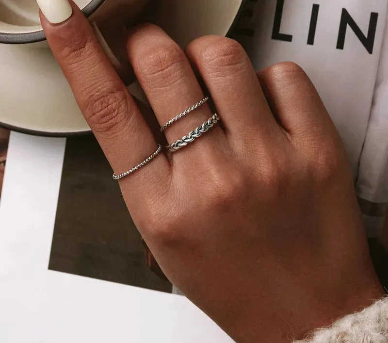 VAIGE 925 Sterling Silver Braided Texture Twisted Eternity Stackable Ring BSR161 - Fine Jewelry for Engagement and Anniversary