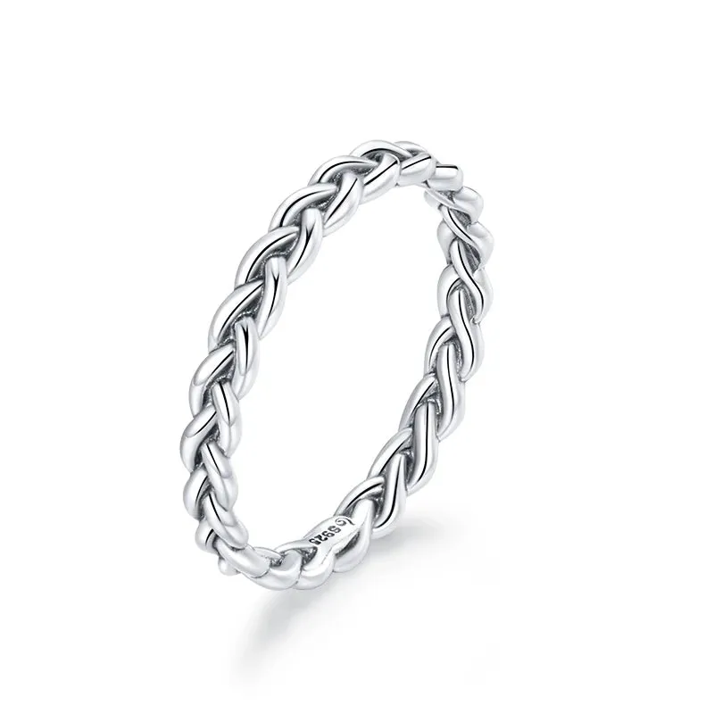 VAIGE 925 Sterling Silver Braided Texture Twisted Eternity Stackable Ring BSR161 - Fine Jewelry for Engagement and Anniversary