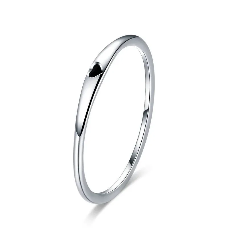 VAIGE 925 Sterling Silver Simple Carved Heart Stackable Promise Ring - Two Colors, Sizes 5-10
