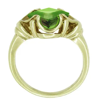 Victorian Square Emerald Cut Peridot Ring in 14 Karat Yellow Gold