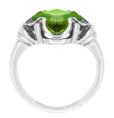 Victorian Square Peridot Ring in 14 Karat White Gold