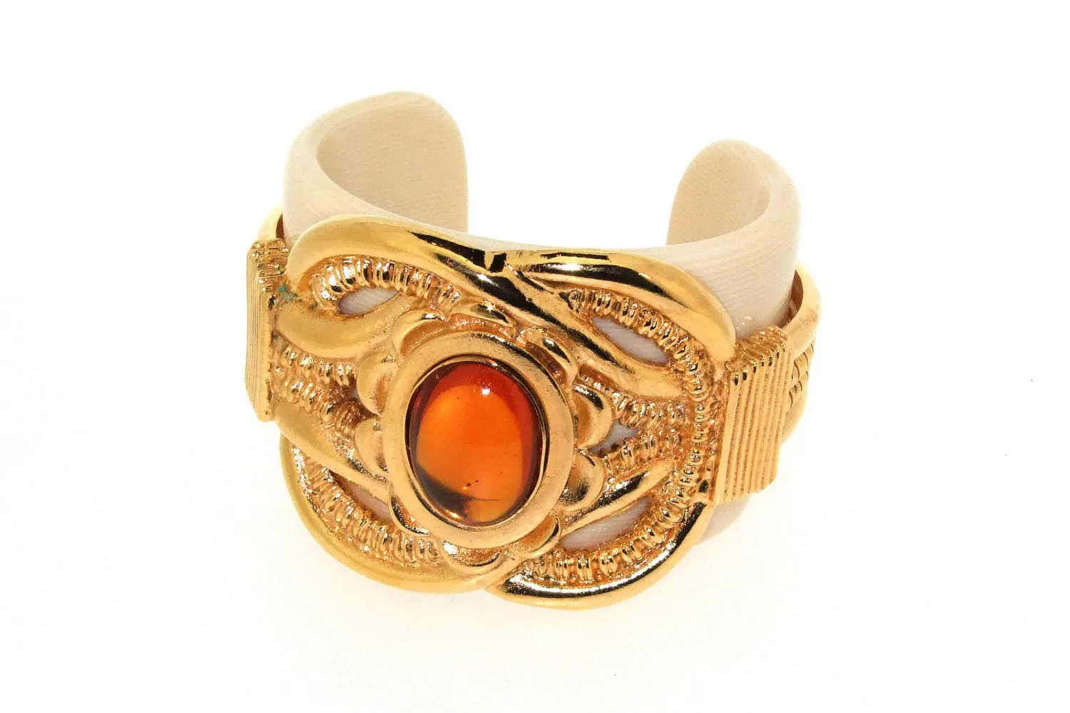Vintage Escada Bracelet Large Statement Cuff Gold brown turquoise cuff