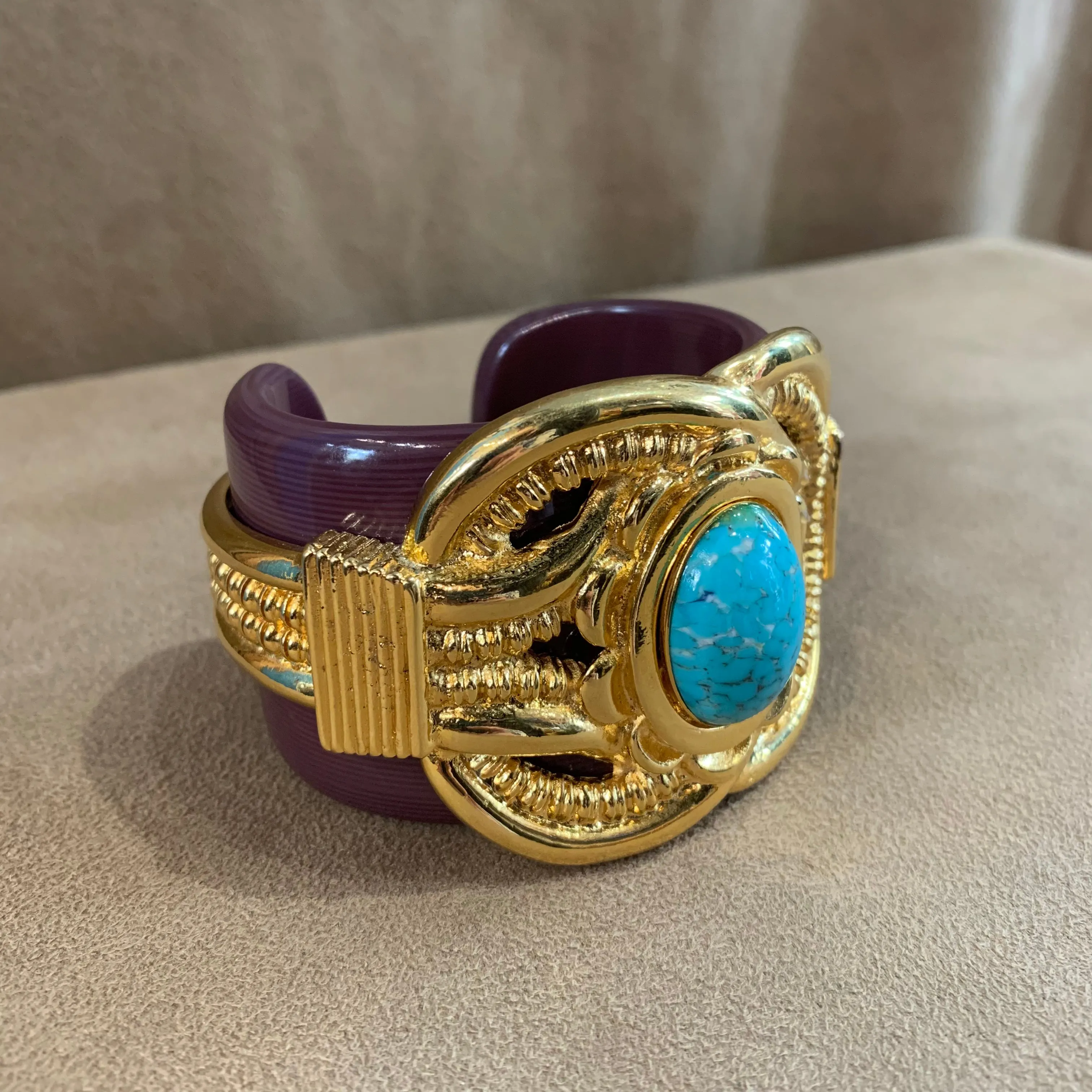 Vintage Escada Bracelet Large Statement Cuff Gold brown turquoise cuff