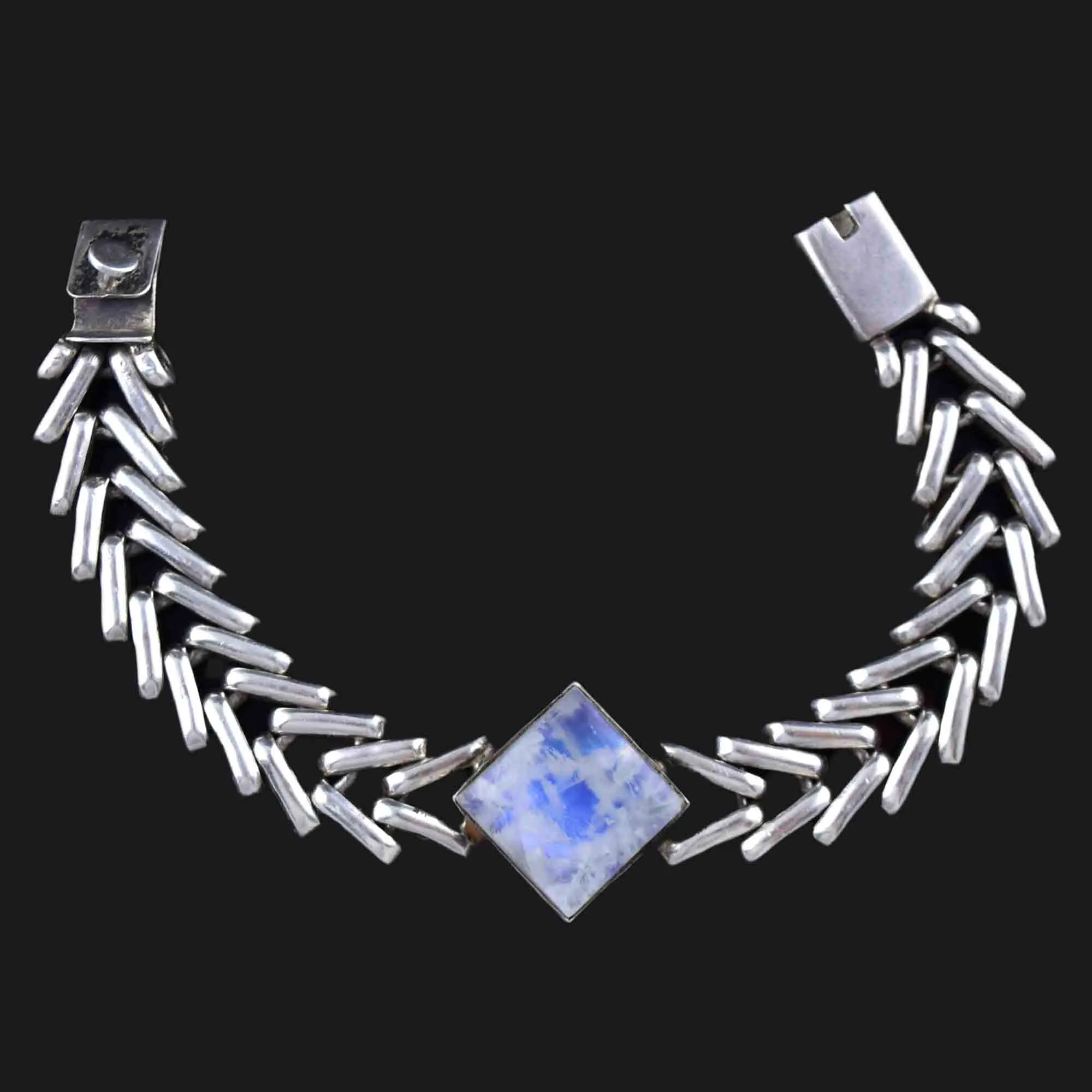 Vintage Heavy Silver Moonstone Chain Bracelet