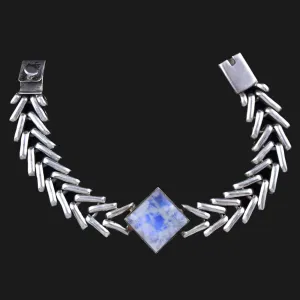 Vintage Heavy Silver Moonstone Chain Bracelet