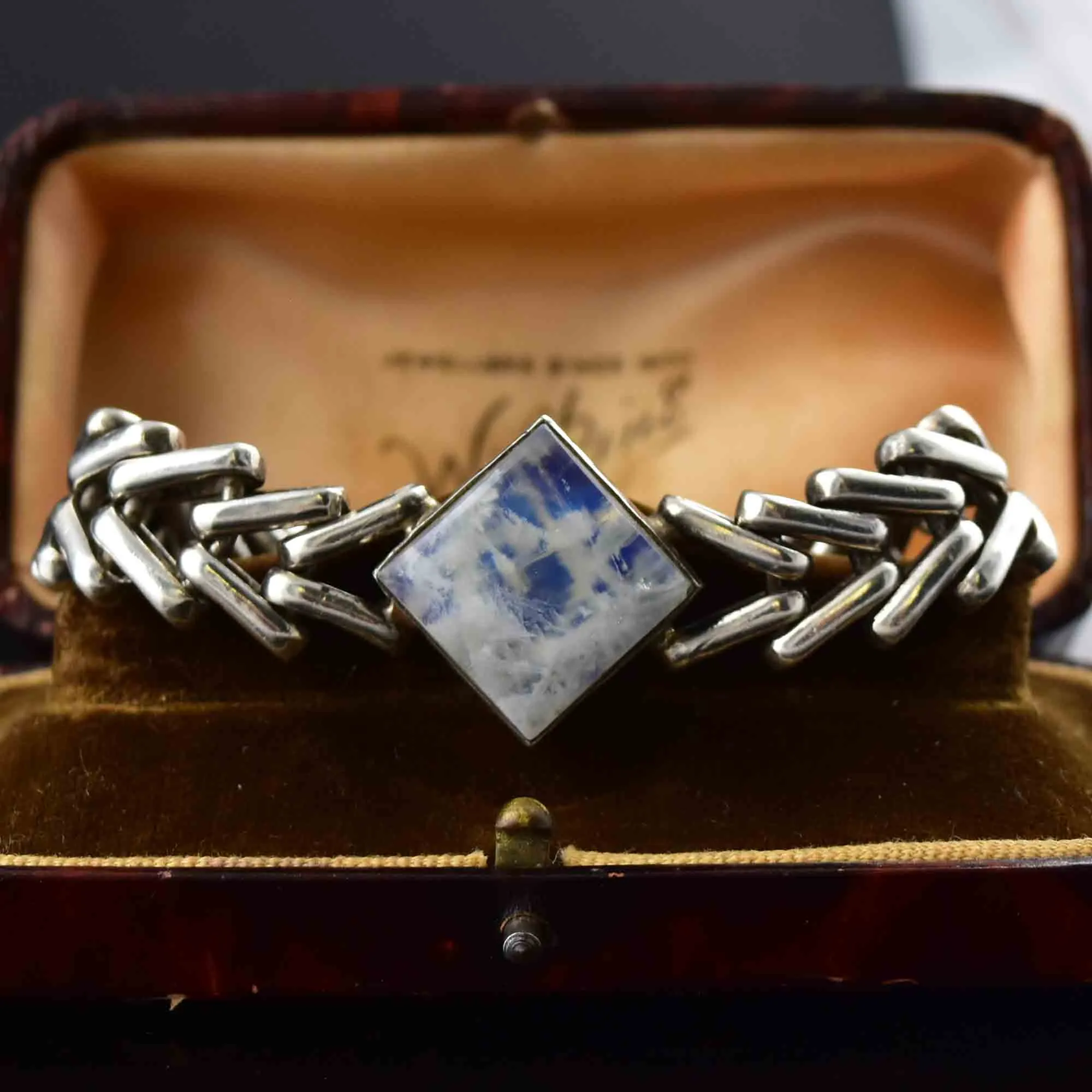 Vintage Heavy Silver Moonstone Chain Bracelet