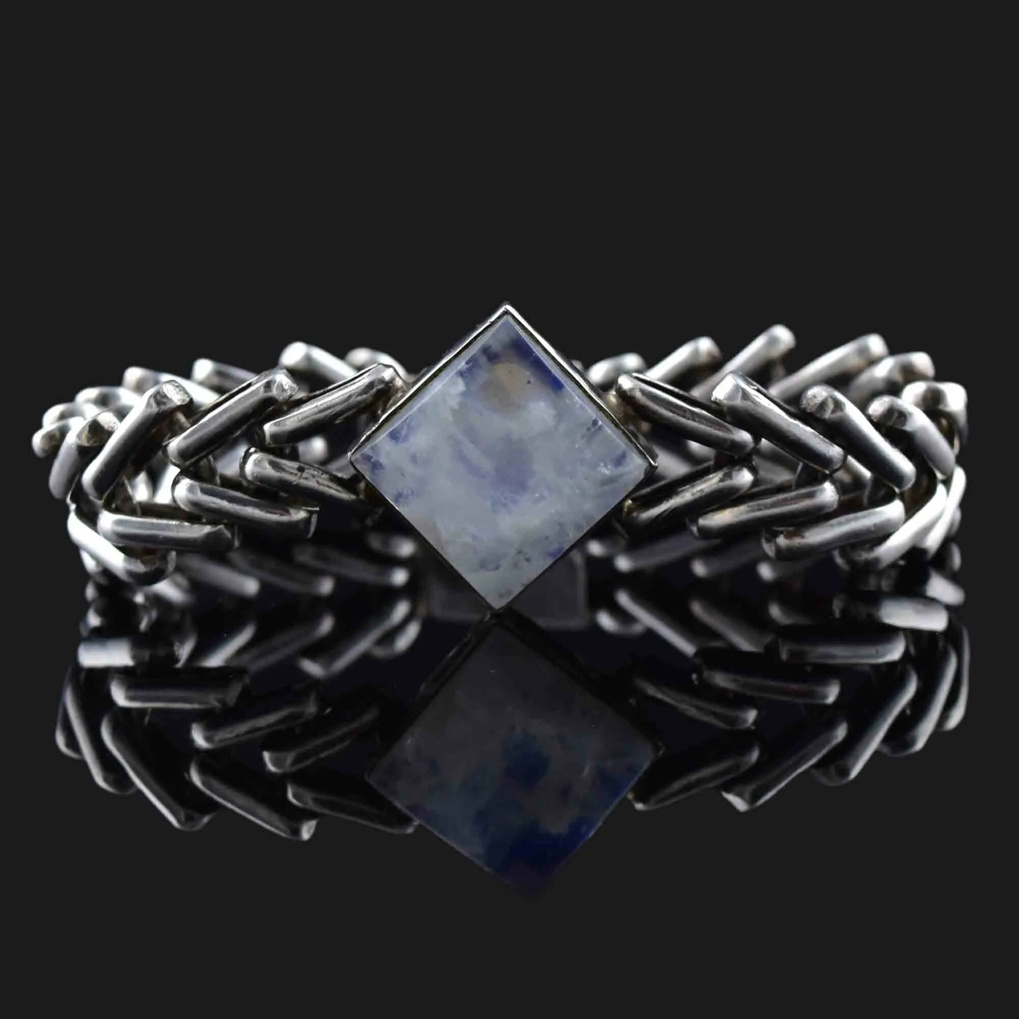 Vintage Heavy Silver Moonstone Chain Bracelet