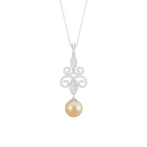 Vintage Inspired South Sea Pearl and Moissanite Dangle Pendant