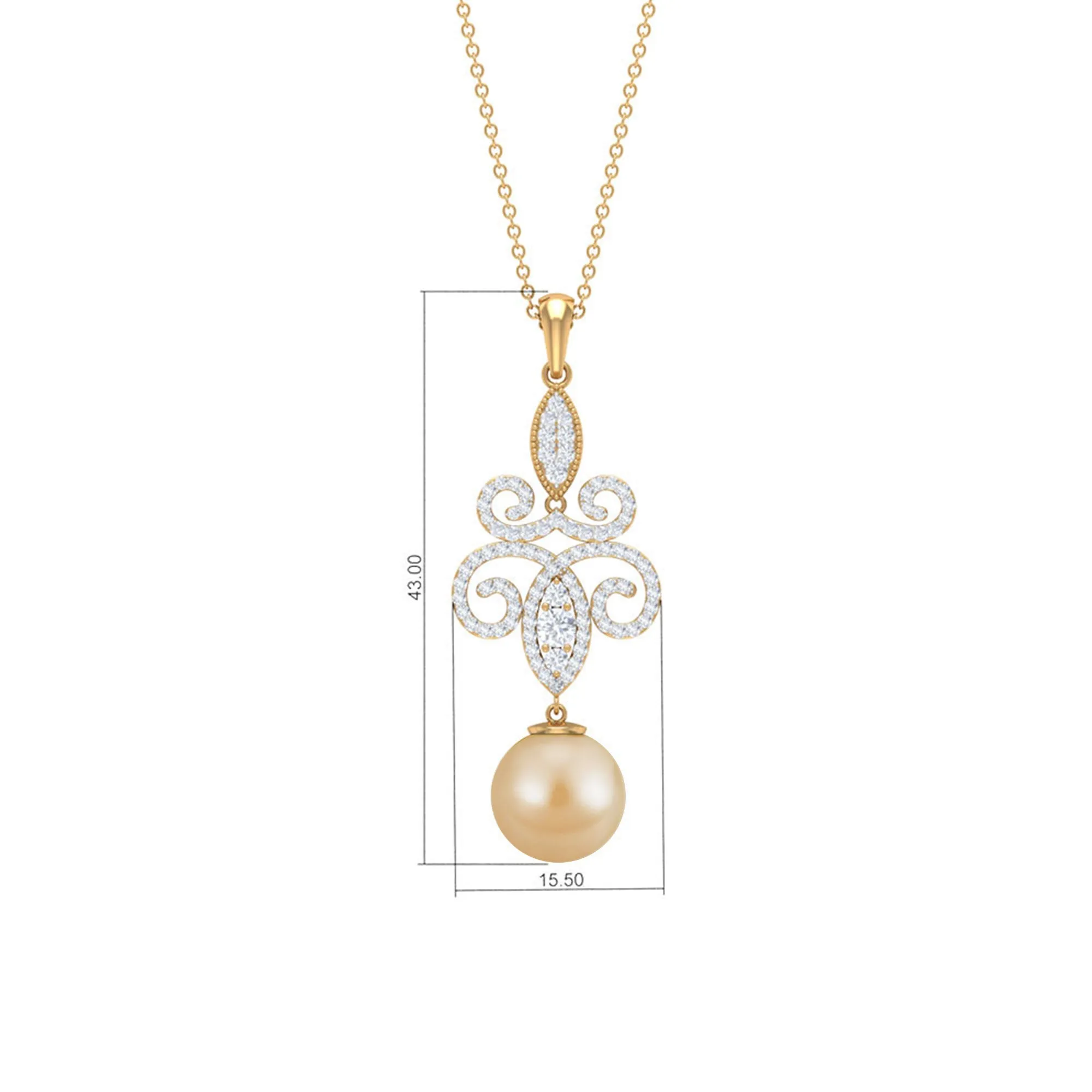 Vintage Inspired South Sea Pearl and Moissanite Dangle Pendant
