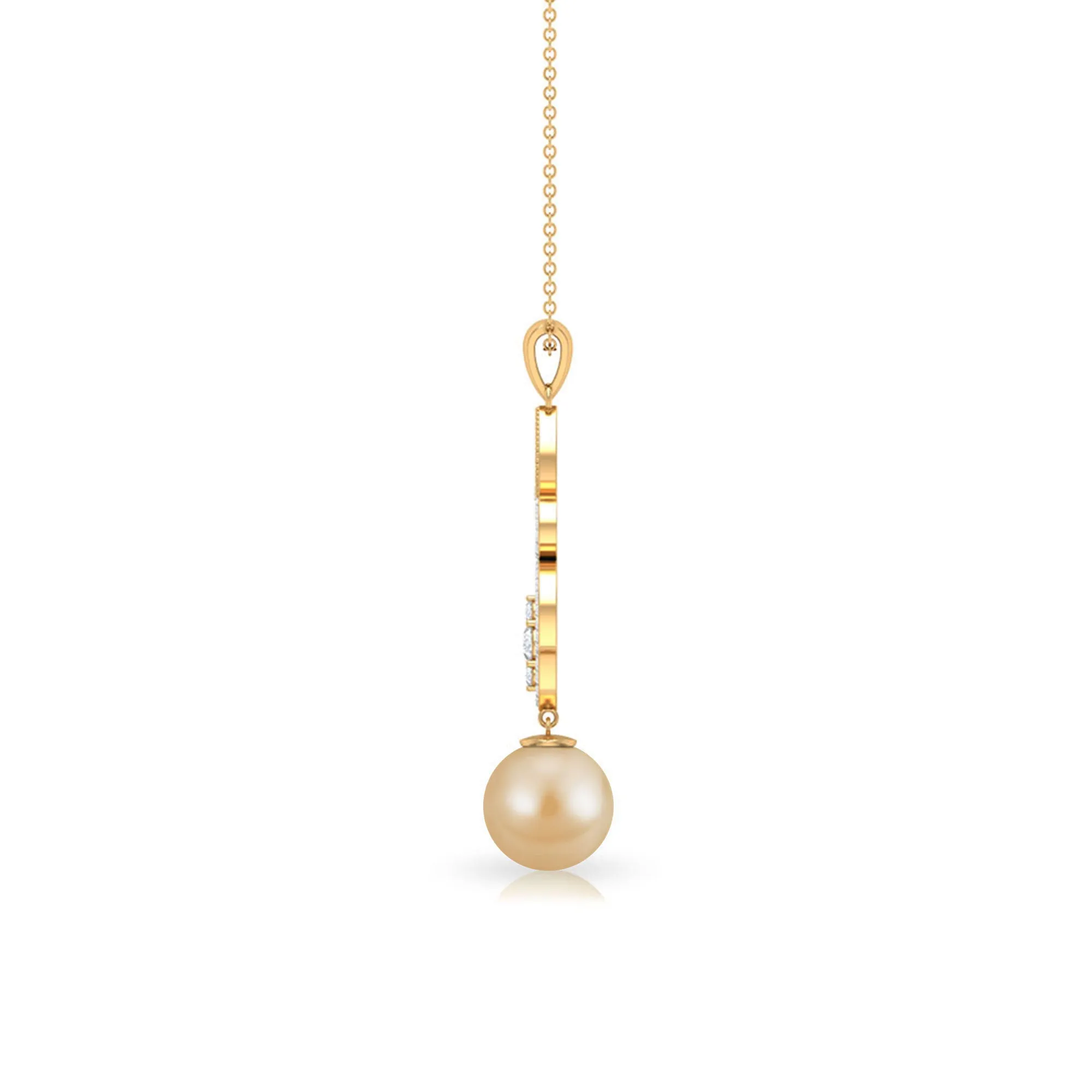 Vintage Inspired South Sea Pearl and Moissanite Dangle Pendant