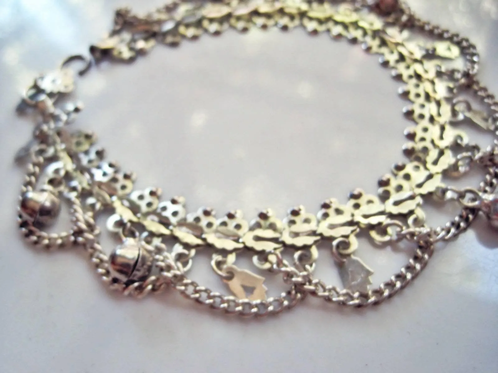 Vintage Middle East Sterling Silver Anklet or Foot Bracelet with Hand of Fatima
