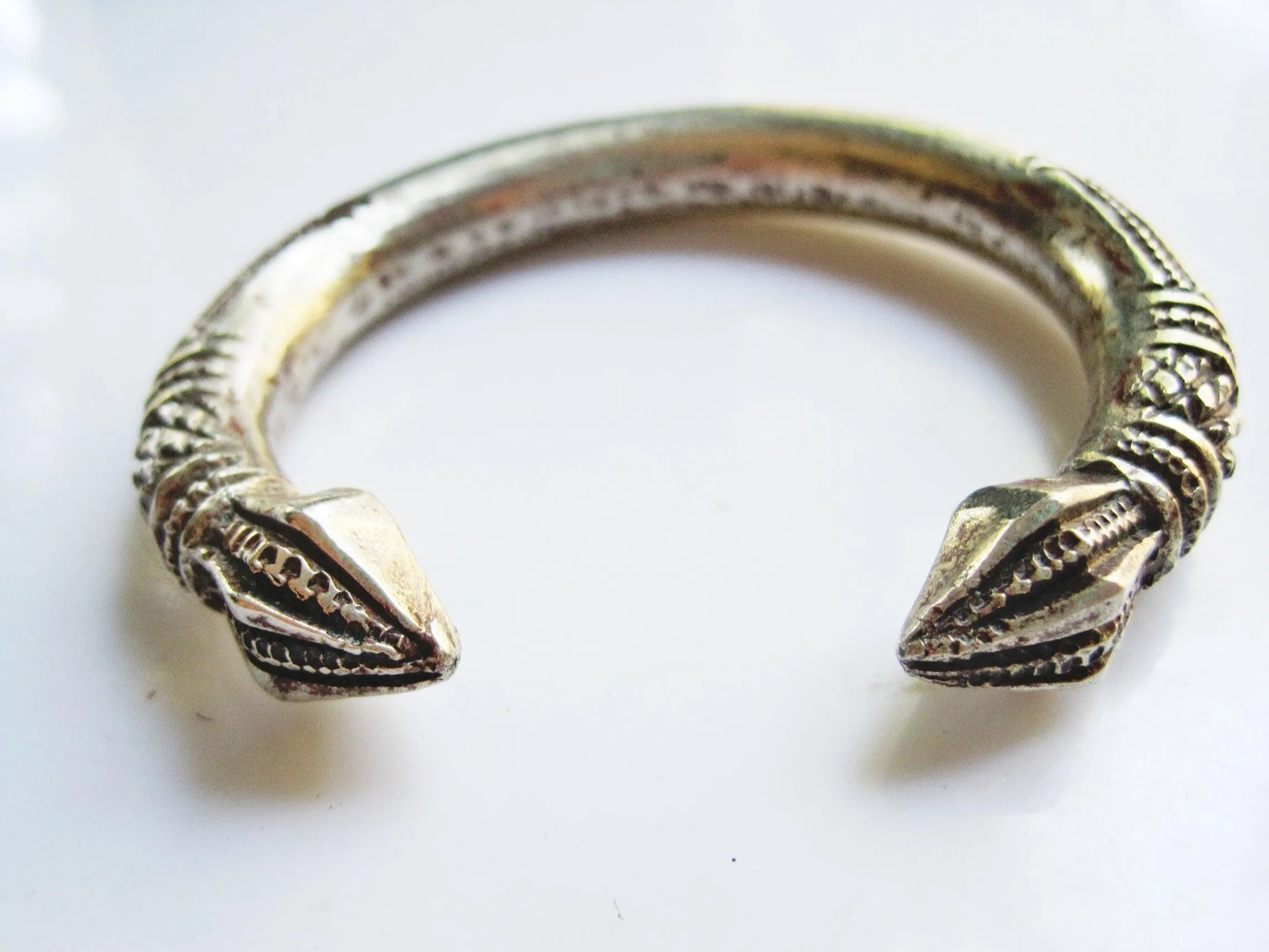 Vintage Solid Bedouin Cuff with Stylized Snake Head Finials