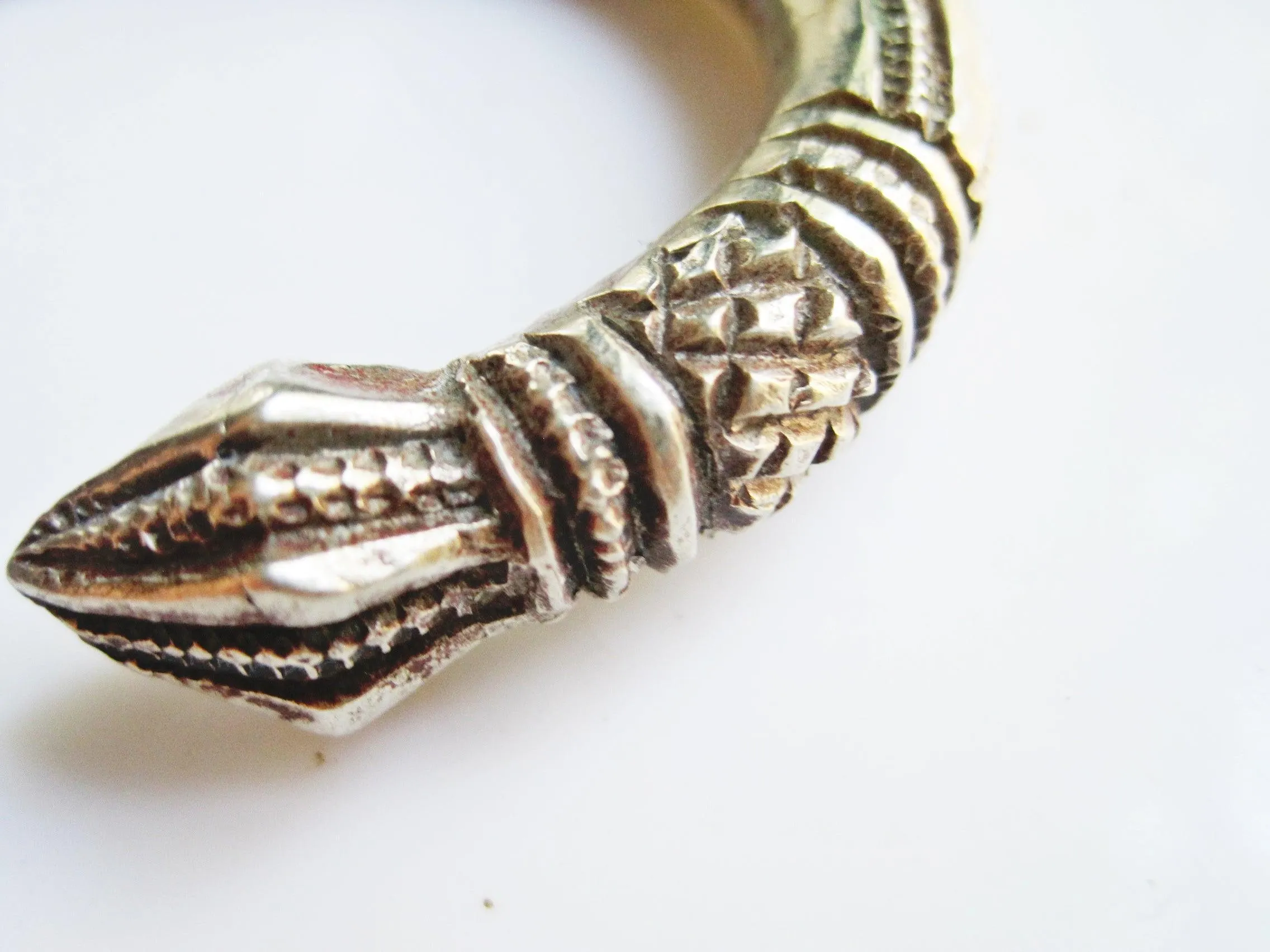 Vintage Solid Bedouin Cuff with Stylized Snake Head Finials