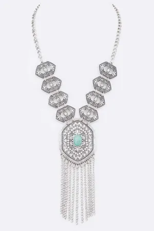 Vintage Turquoise Fringe Chain Necklace