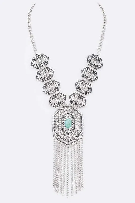 Vintage Turquoise Fringe Chain Necklace