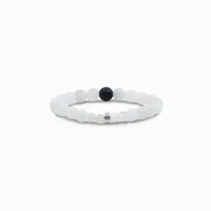 White Moonstone & Lava Beaded Bracelet