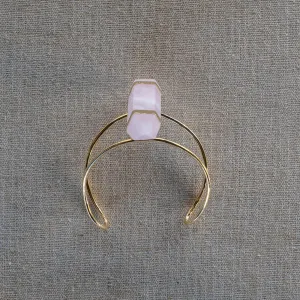 Wire Cuff Bracelet Rose Quartz Gold